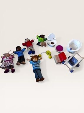 Plan Toys Bendable Wooden Dollhouse Figures –Poseable Dolls w/ Removable Clothes